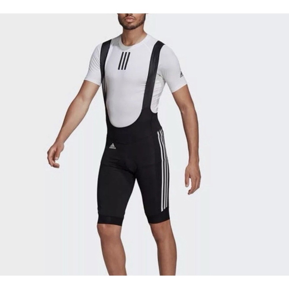Adidas Men's Large The Padded Cycling Bib Shorts, Black/White Aeroready IJ8339 - Picture 2 of 7